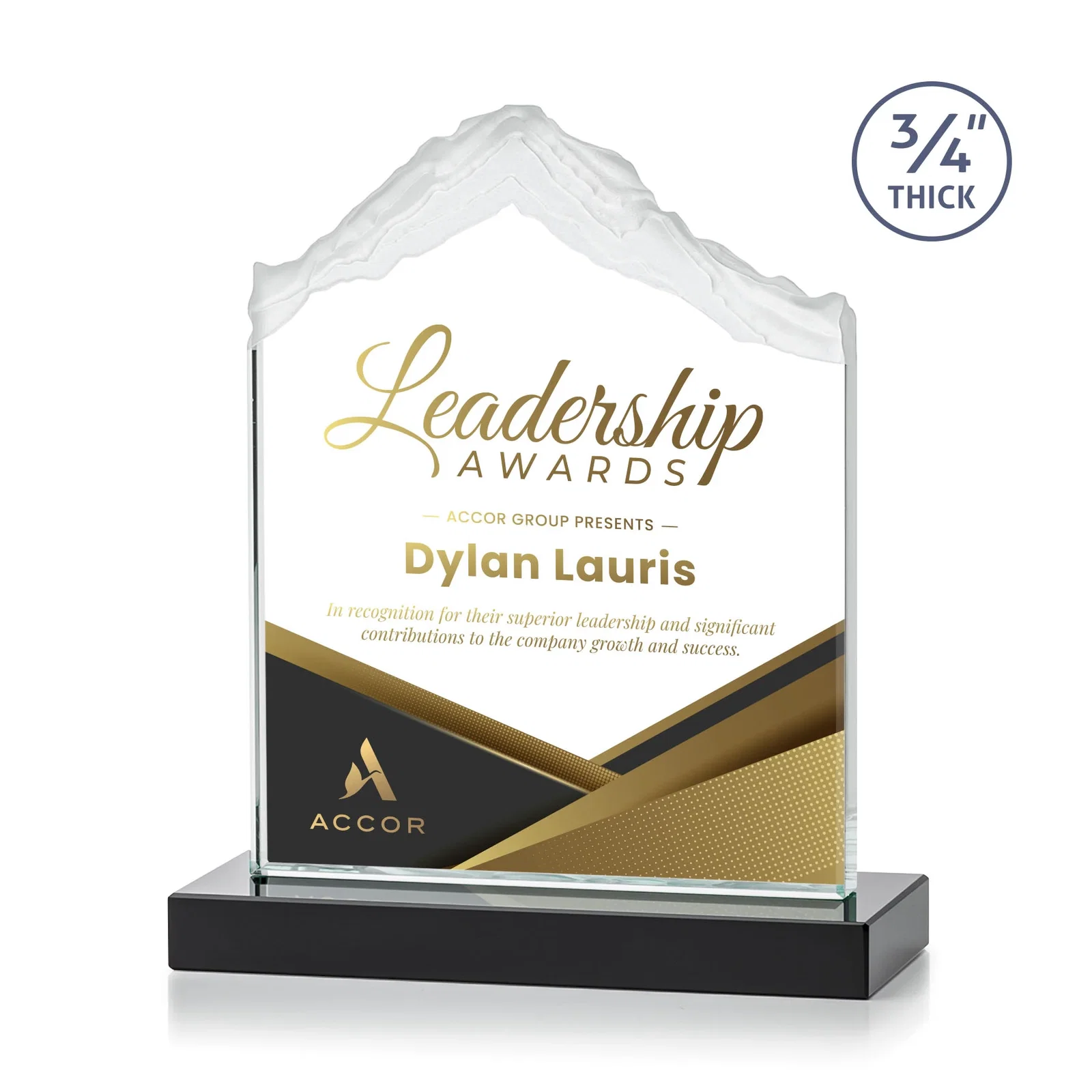 Custom printed Jade Glass Mountain Award With Dual Imprint Areas Per Size for sales achievement awards