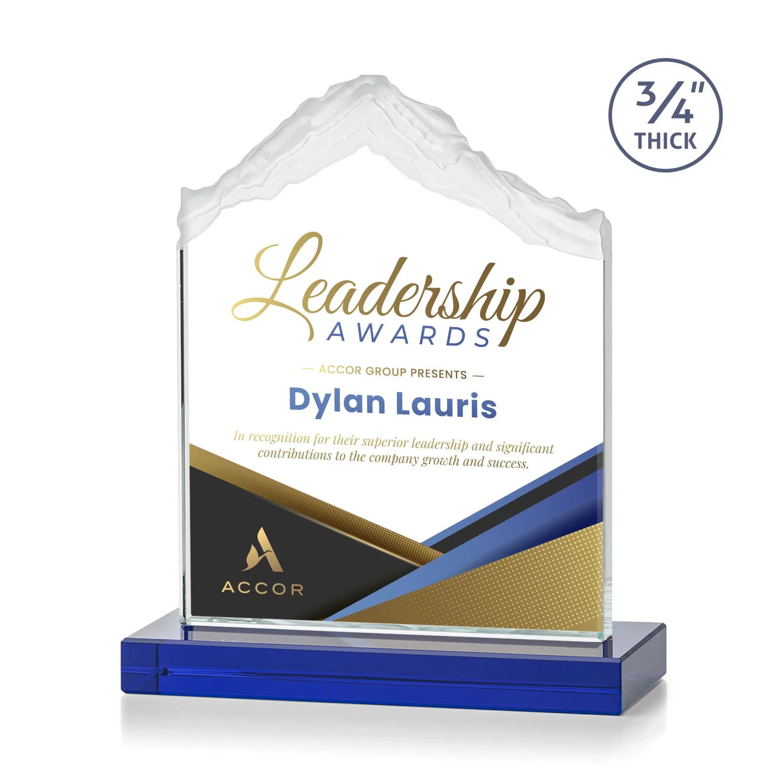 Custom printed Jade Glass Mountain Award With Dual Imprint Areas Per Size for graduation ceremonies