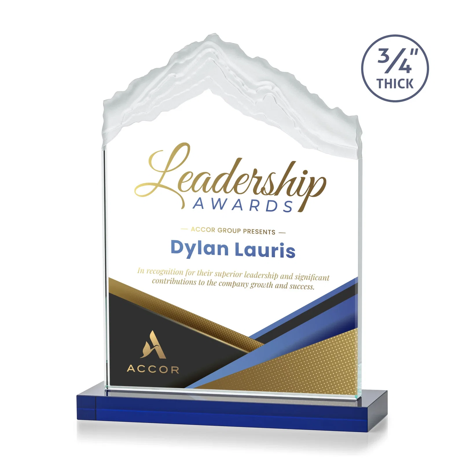 Custom printed Jade Glass Mountain Award With Dual Imprint Areas Per Size for safety achievement programs