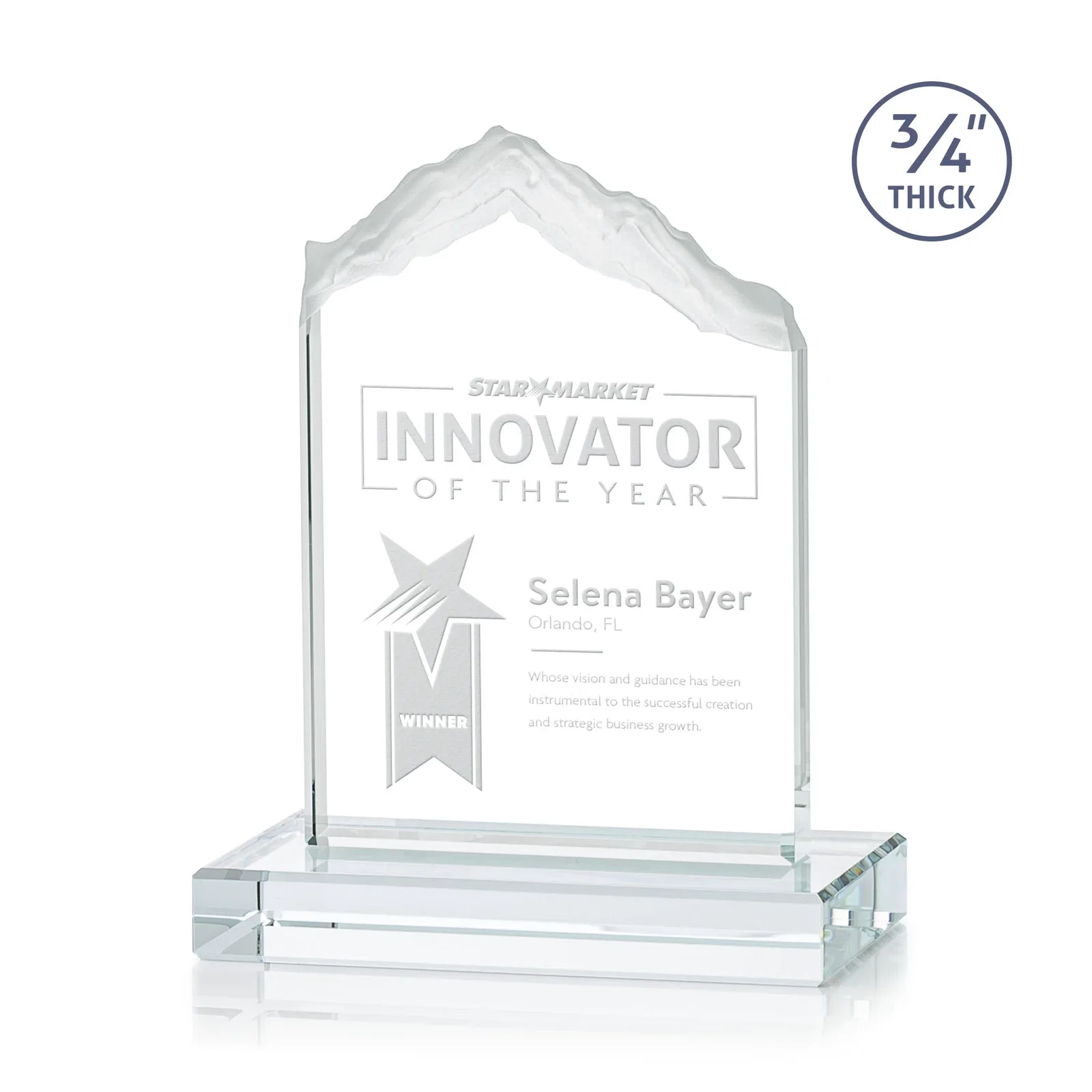 Custom Jade Glass Mountain Award With Dual Imprint Areas Per Size for donor appreciation