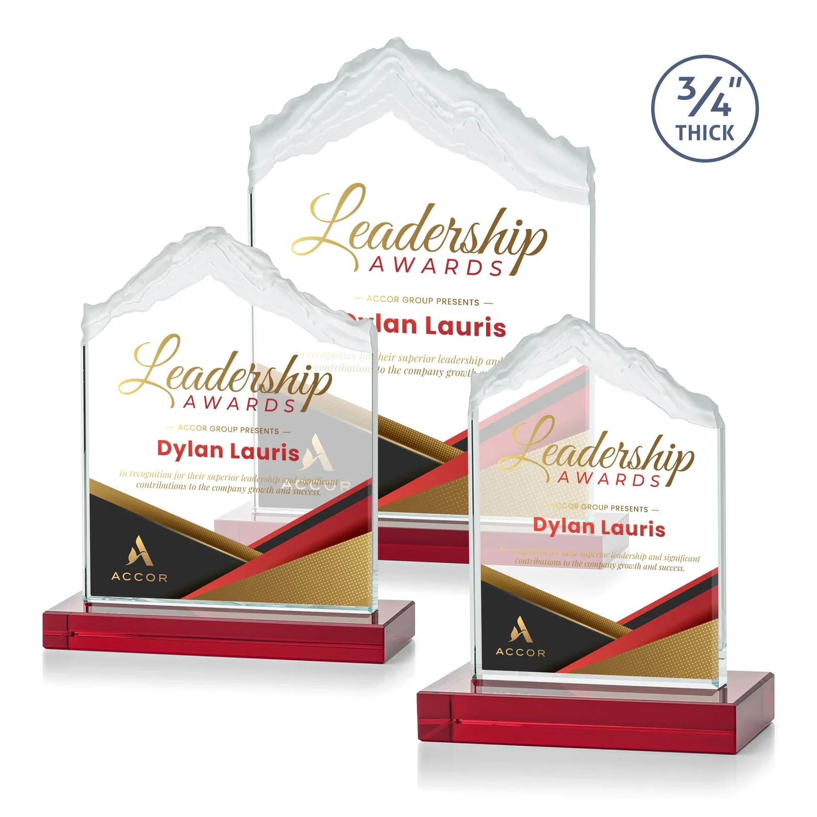 Custom printed Jade Glass Mountain Award With Dual Imprint Areas Per Size for volunteer appreciation
