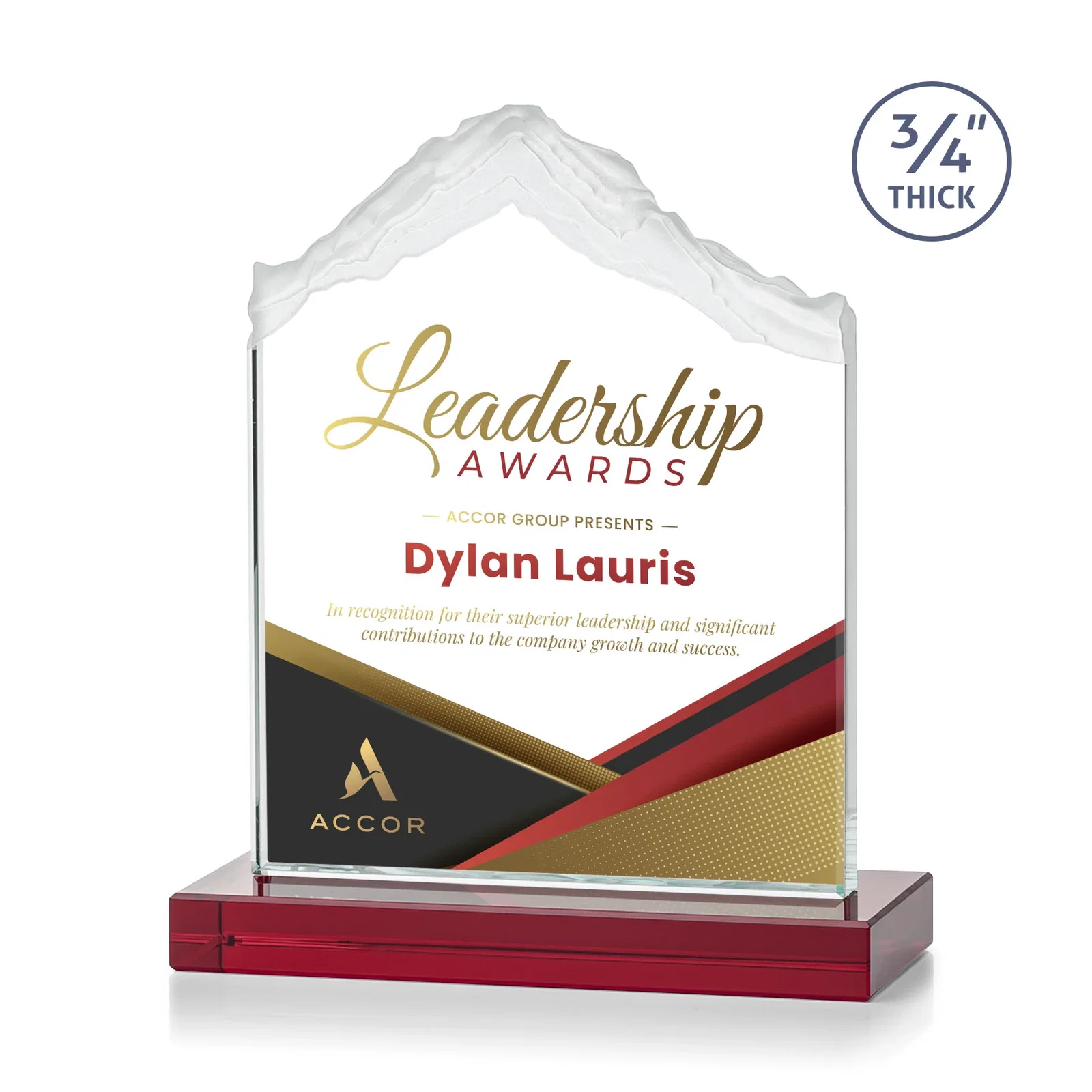 Custom printed Jade Glass Mountain Award With Dual Imprint Areas Per Size for company anniversary events