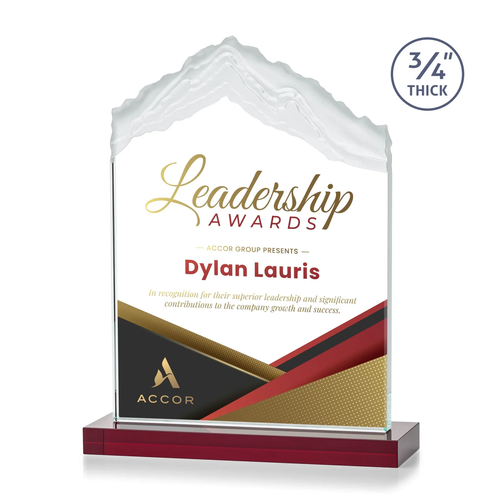Customized Jade Glass Mountain Award With Dual Imprint Areas Per Size for employee recognition