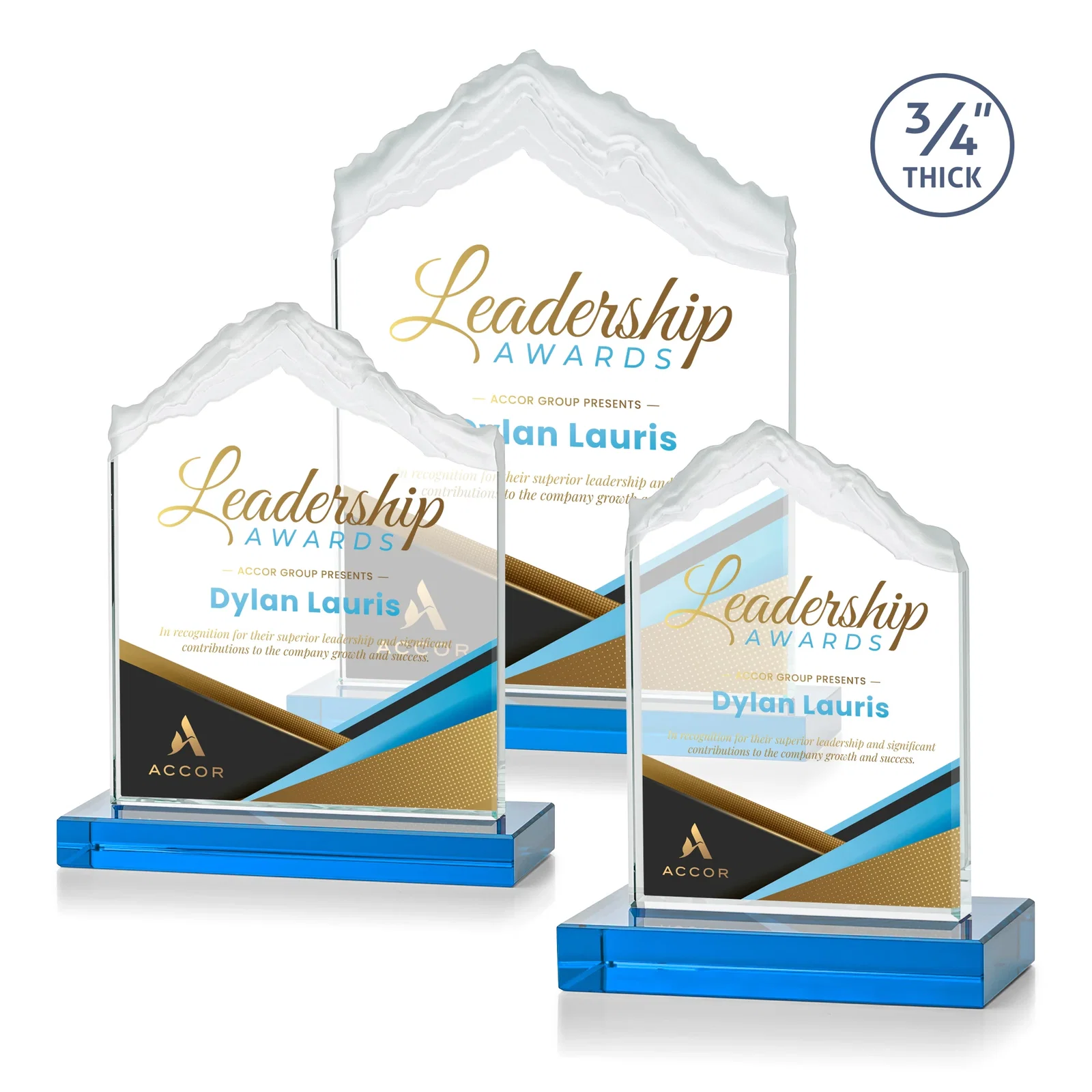 Customized Jade Glass Mountain Award With Dual Imprint Areas Per Size for corporate award ceremonies