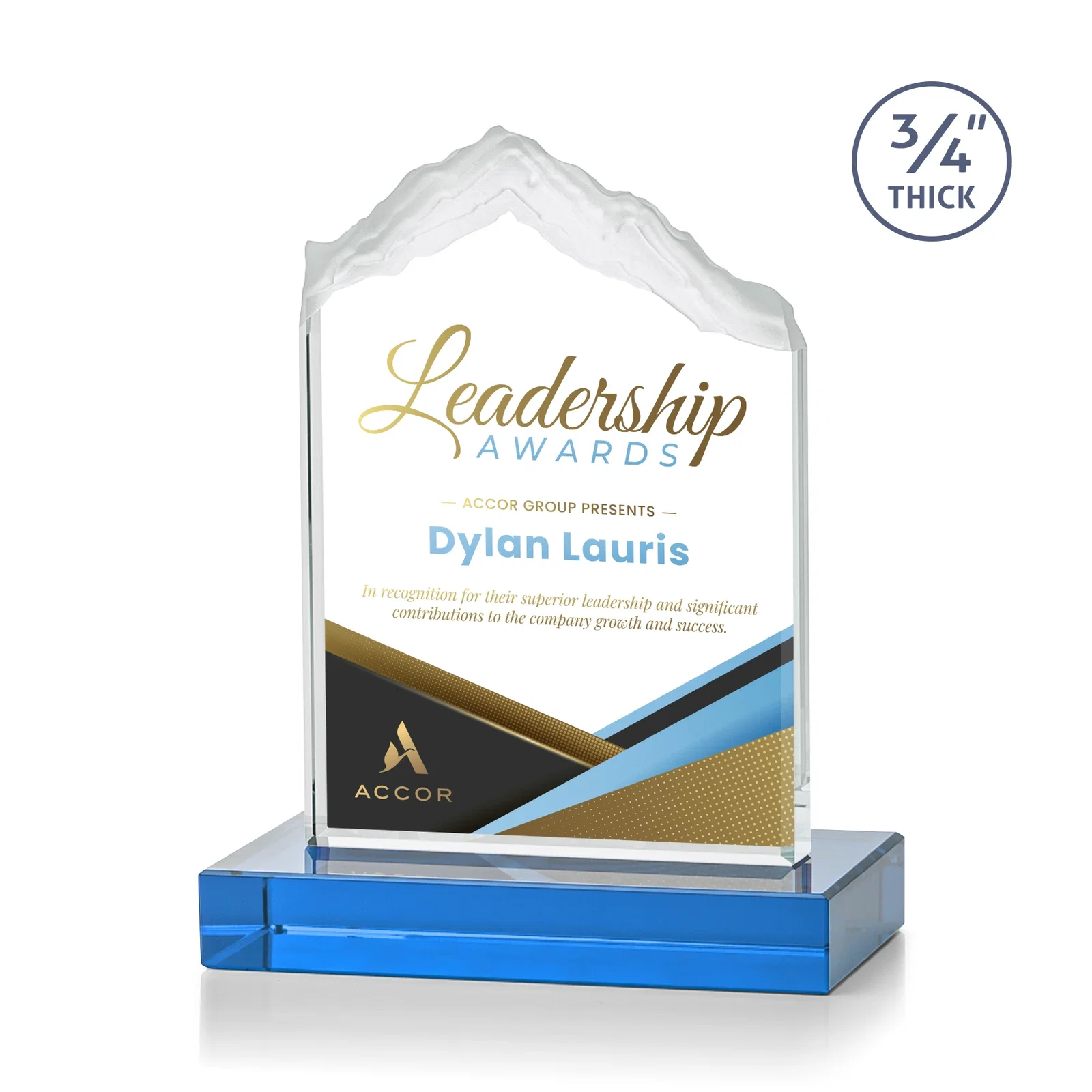 Customized Jade Glass Mountain Award With Dual Imprint Areas Per Size for service anniversary gifts