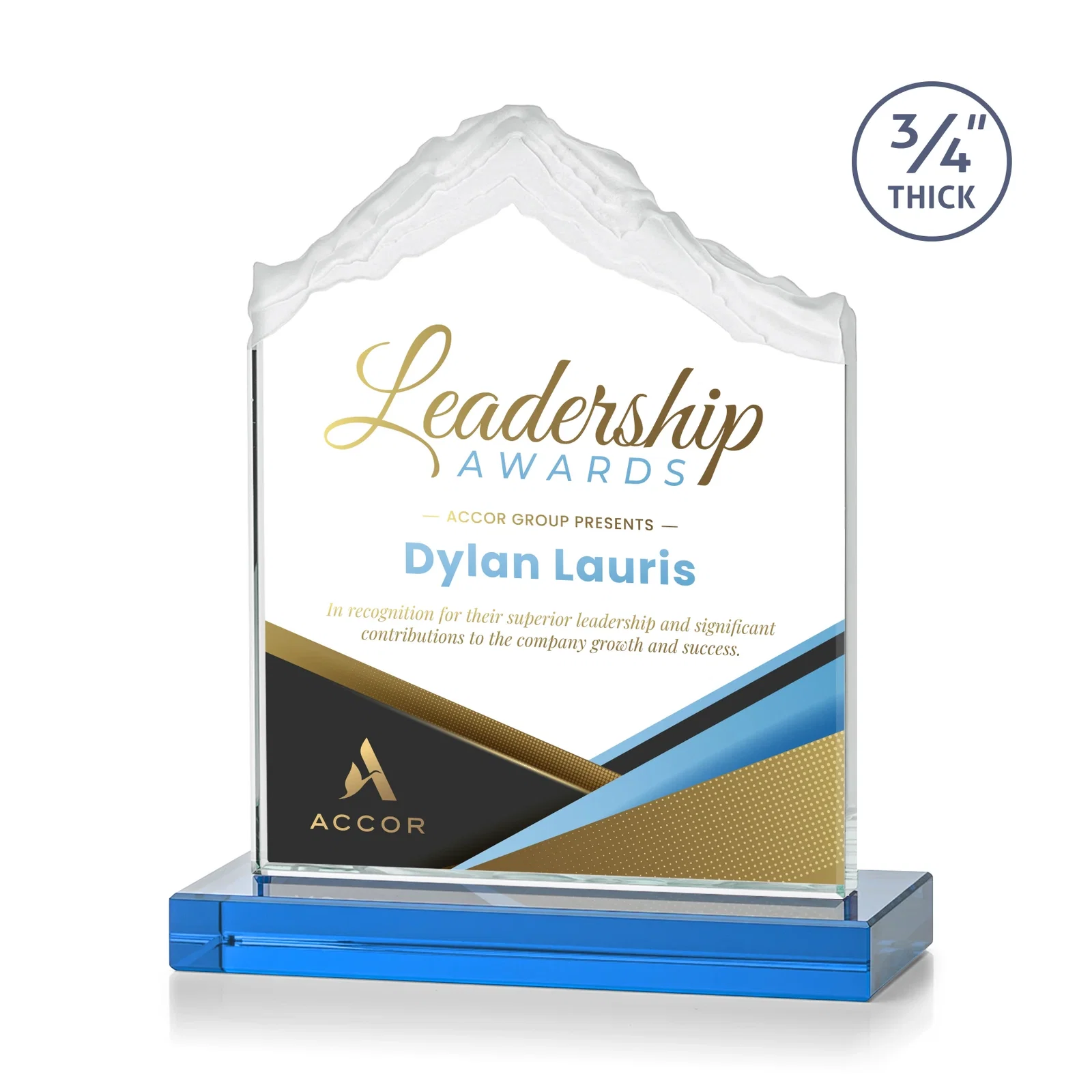 Customized Jade Glass Mountain Award With Dual Imprint Areas Per Size for sales achievement awards