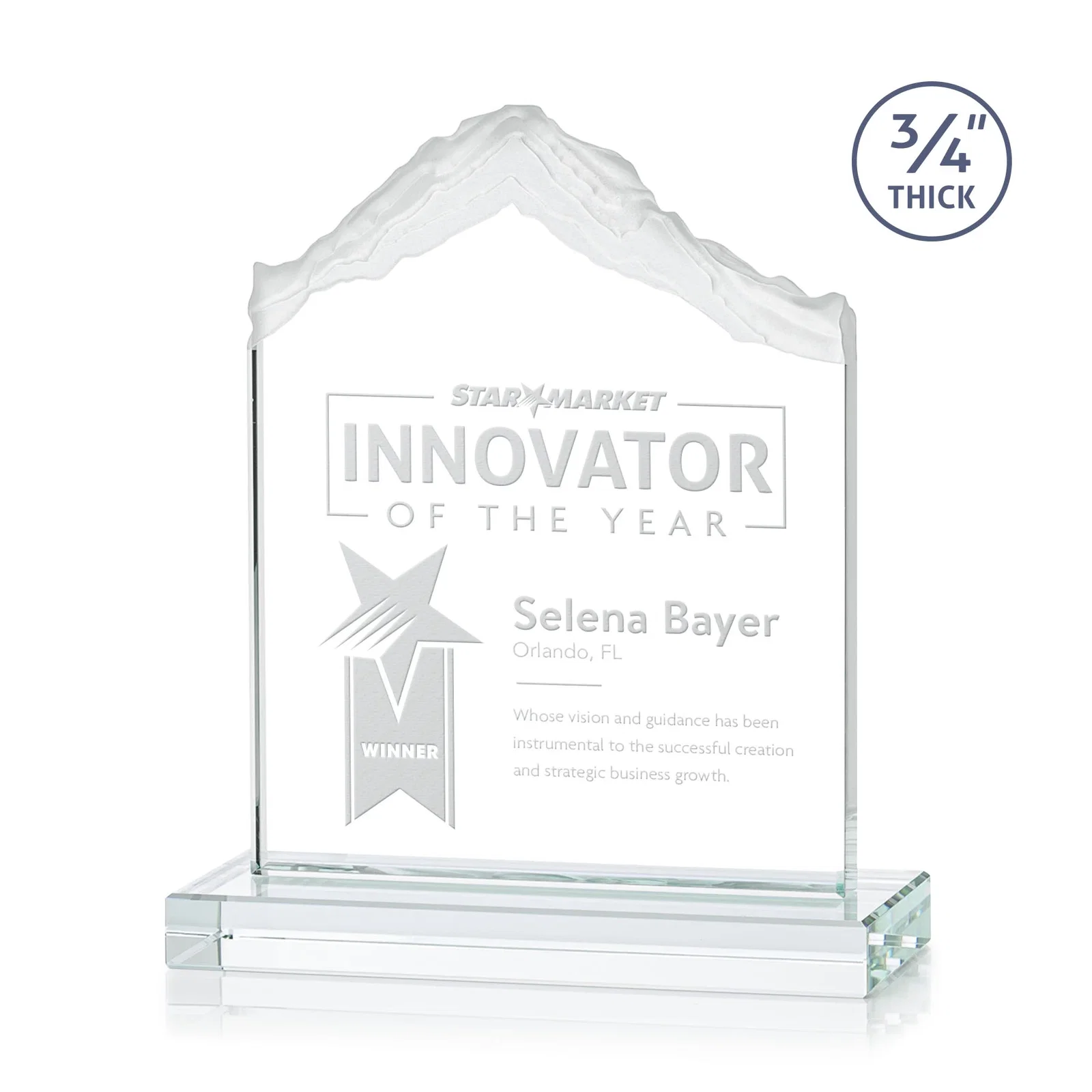 Custom Jade Glass Mountain Award With Dual Imprint Areas Per Size for graduation ceremonies