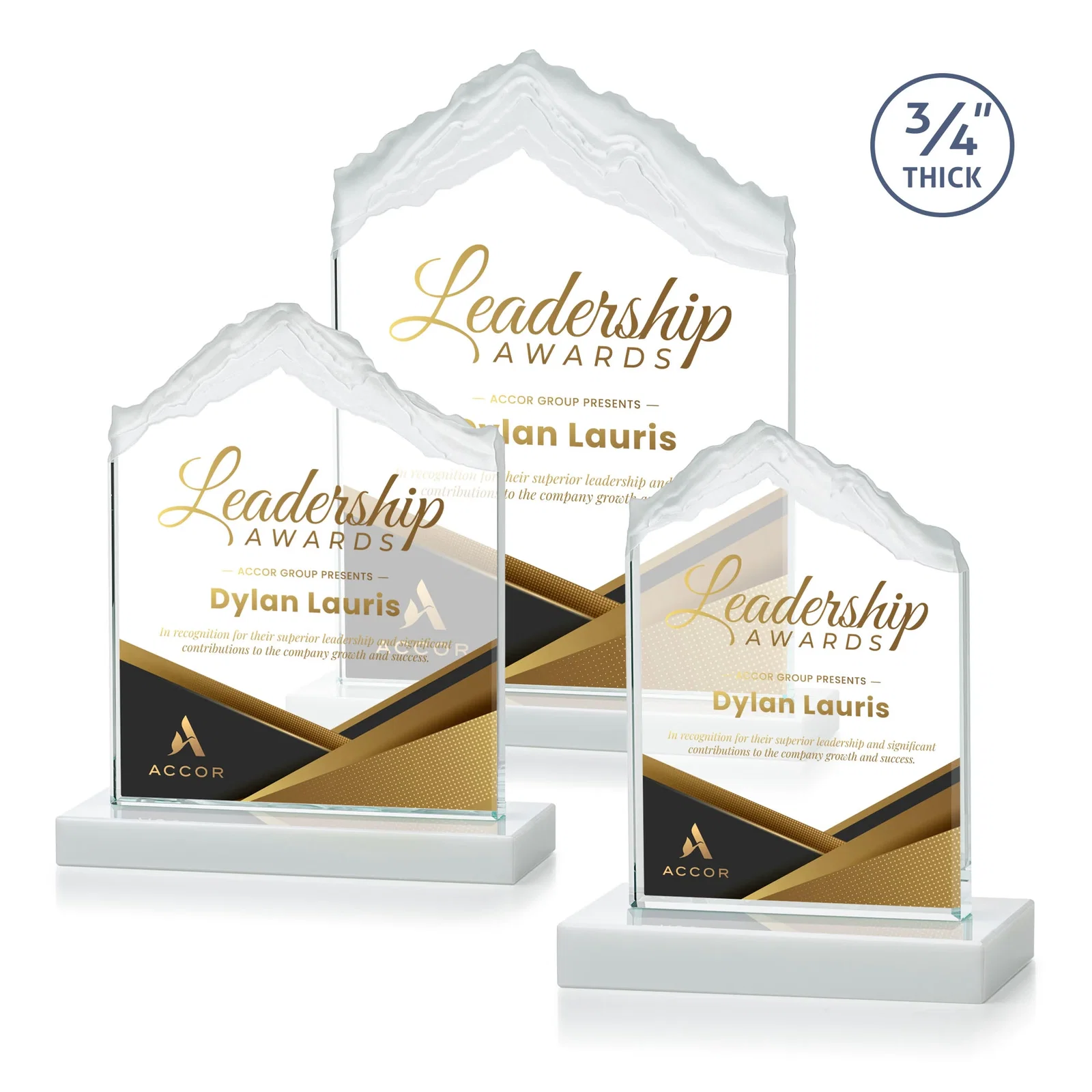 Customized Jade Glass Mountain Award With Dual Imprint Areas Per Size for team milestone celebrations