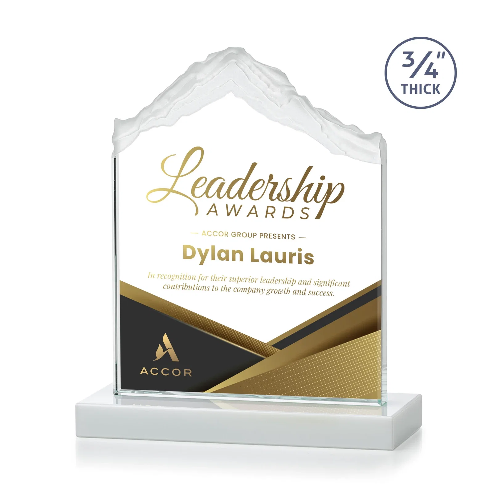 Customized Jade Glass Mountain Award With Dual Imprint Areas Per Size for graduation ceremonies
