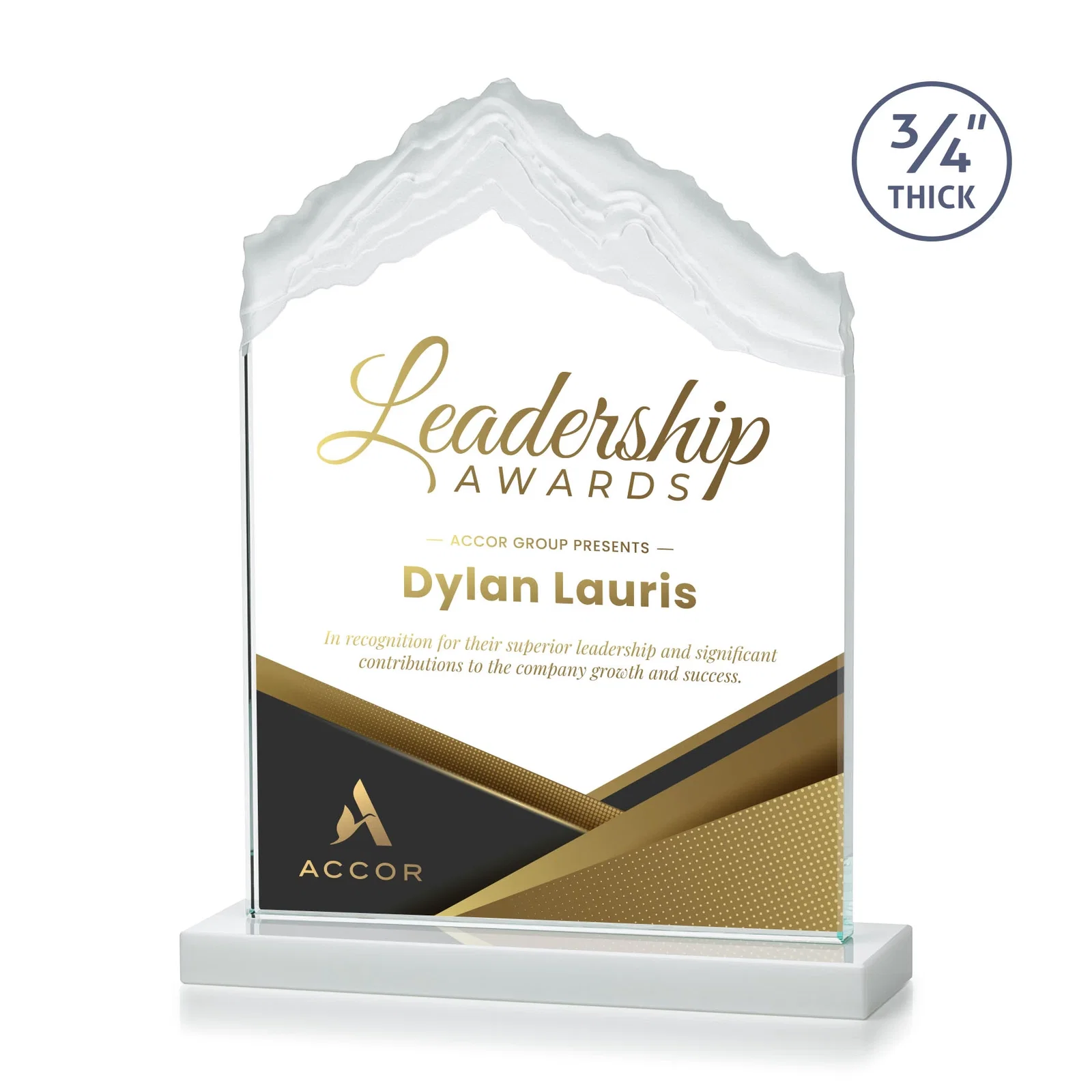 Customized Jade Glass Mountain Award With Dual Imprint Areas Per Size for safety achievement programs