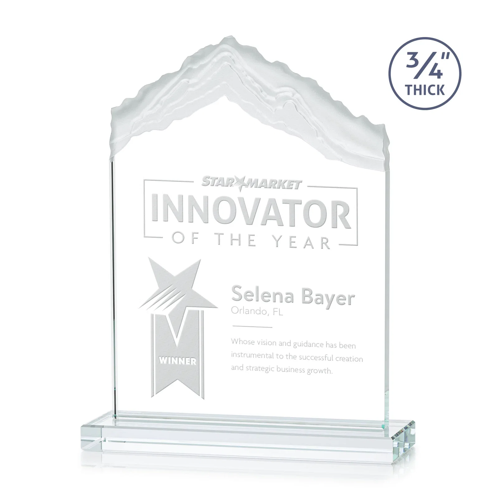 Custom Jade Glass Mountain Award With Dual Imprint Areas Per Size for safety achievement programs