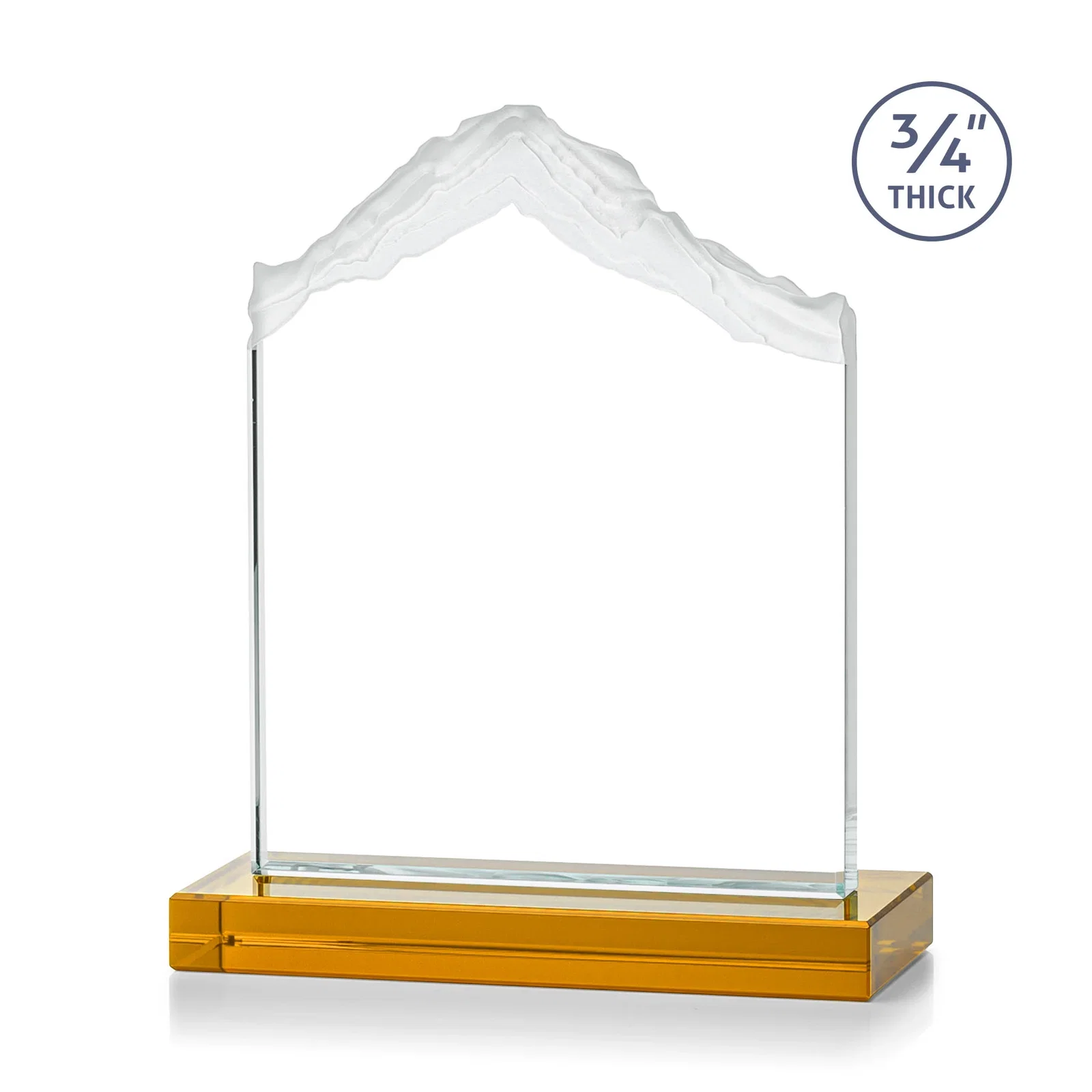 Custom engraved Jade Glass Mountain Award With Dual Imprint Areas Per Size for retirement presentations