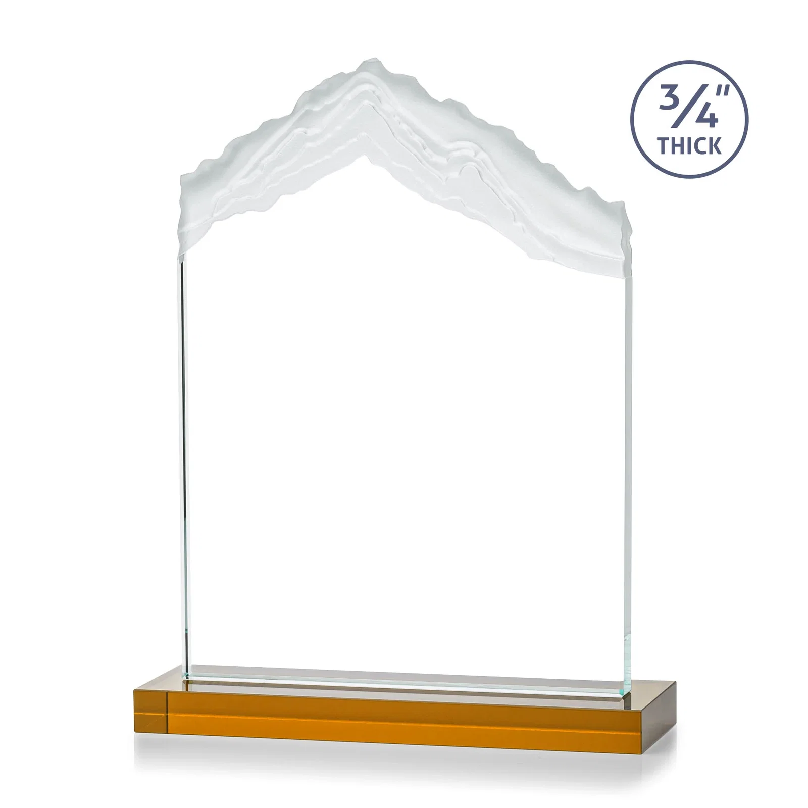 Custom engraved Jade Glass Mountain Award With Dual Imprint Areas Per Size for team milestone celebrations