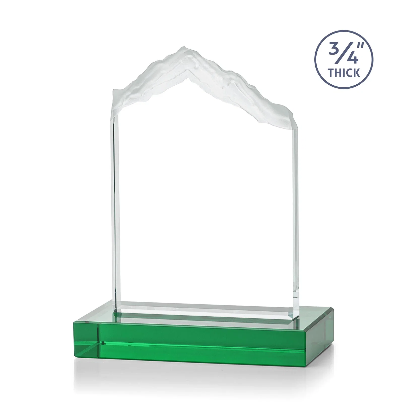 Custom engraved Jade Glass Mountain Award With Dual Imprint Areas Per Size for donor appreciation