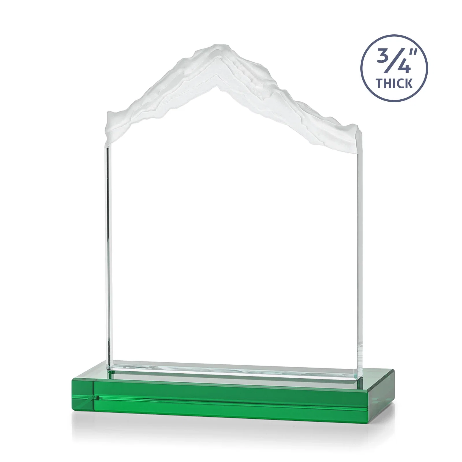 Custom engraved Jade Glass Mountain Award With Dual Imprint Areas Per Size for graduation ceremonies
