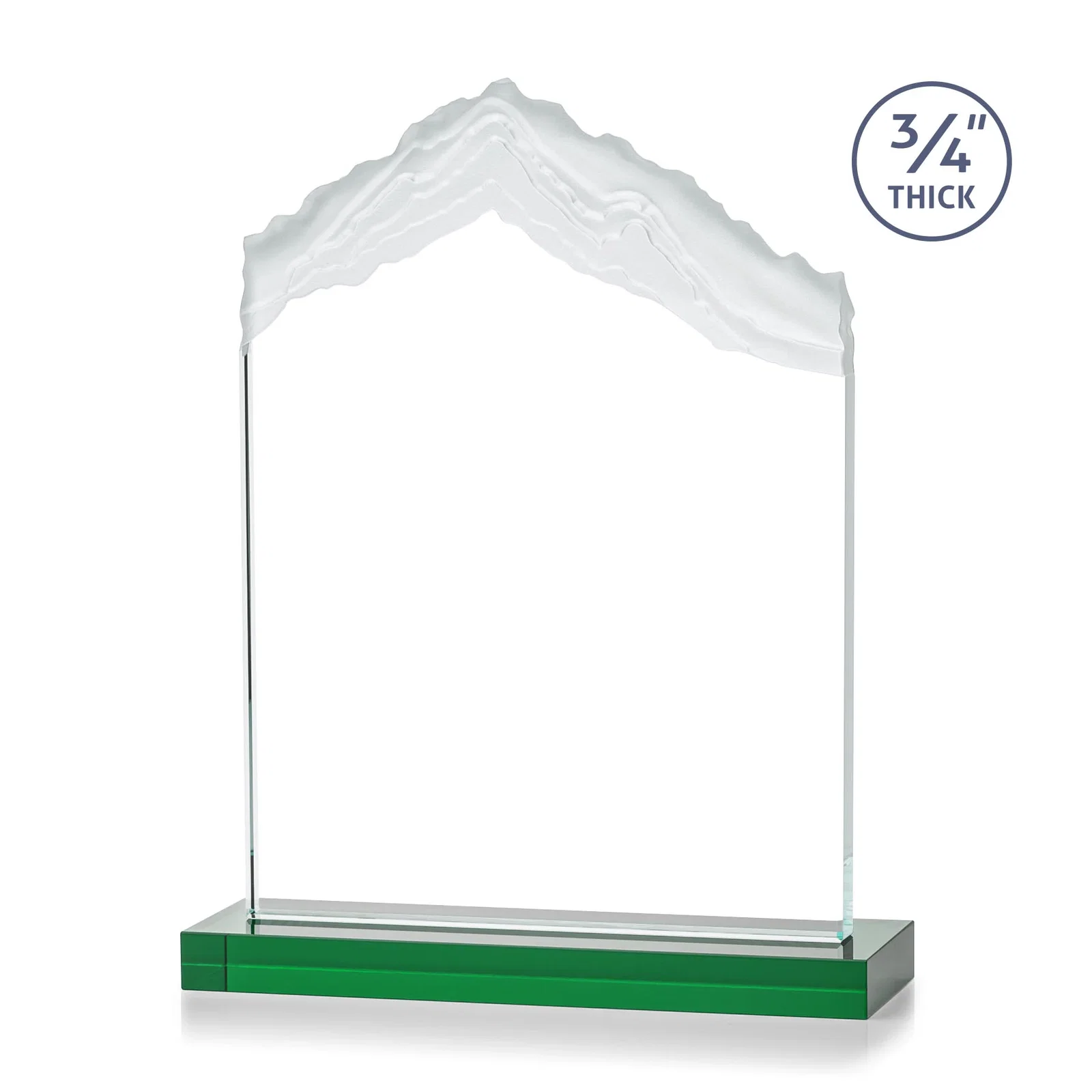 Custom engraved Jade Glass Mountain Award With Dual Imprint Areas Per Size for safety achievement programs