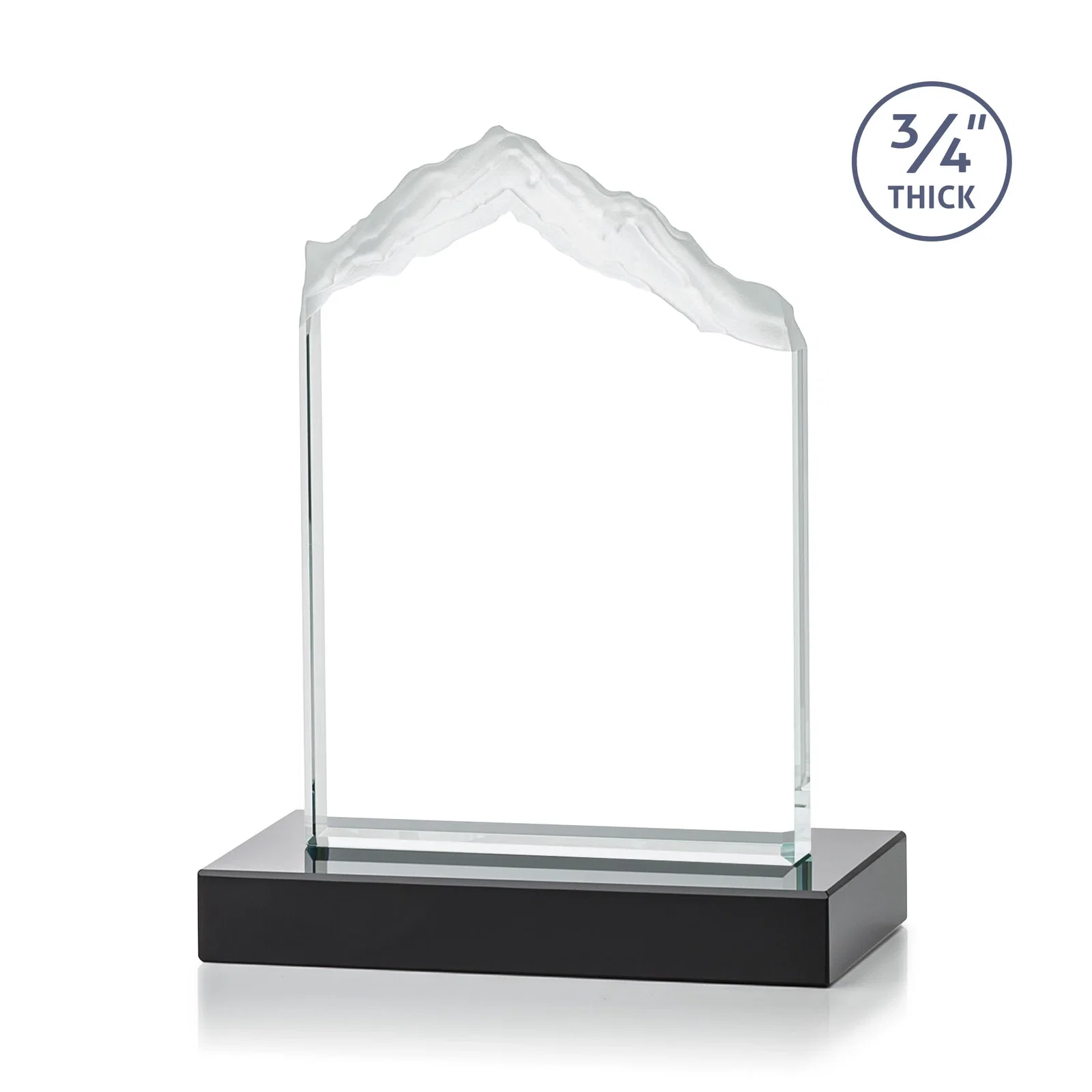 Custom engraved Jade Glass Mountain Award With Dual Imprint Areas Per Size for volunteer appreciation