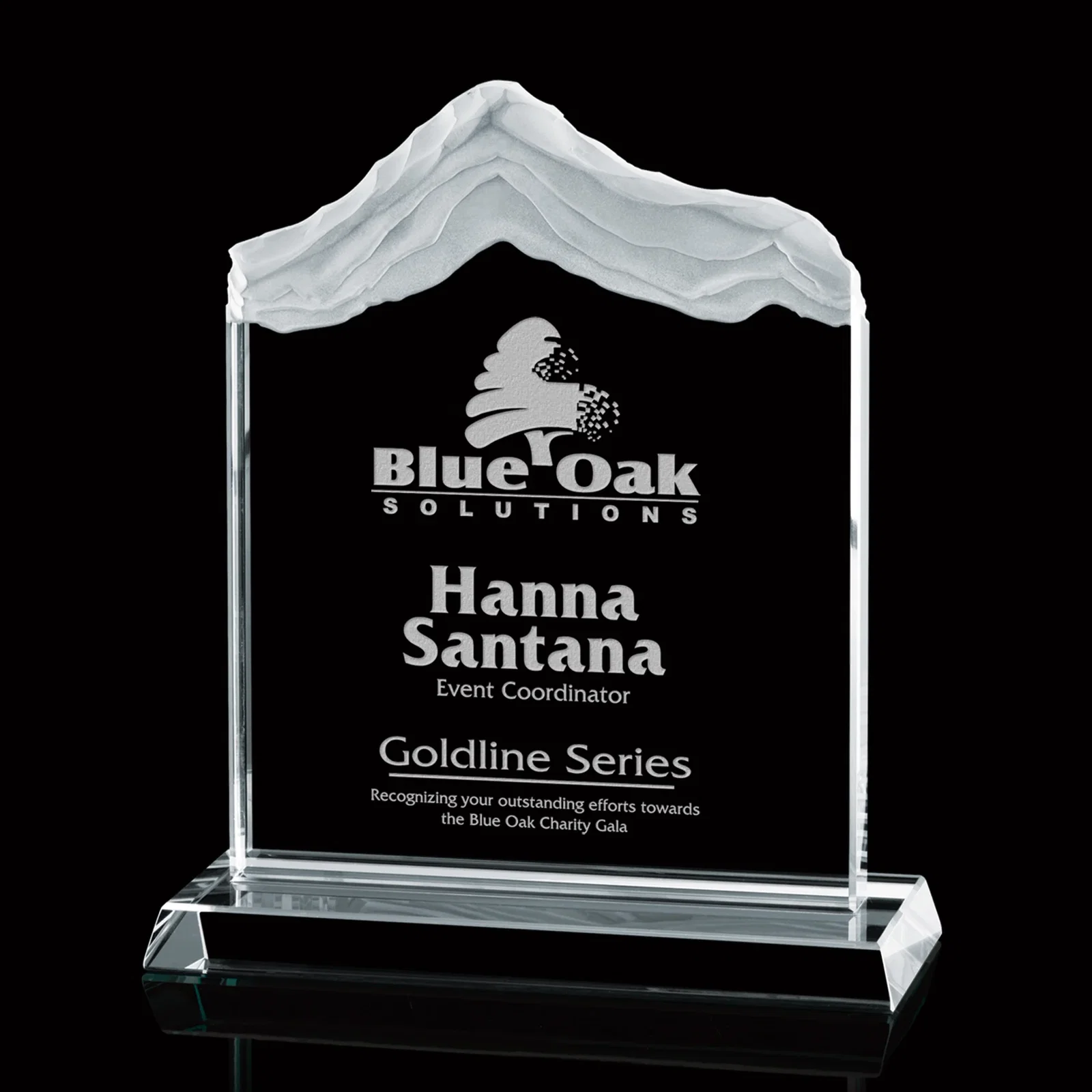 Custom Starfire Crystal Award with Carved Layered Snow-Cap Peak, awards for sales achievement awards