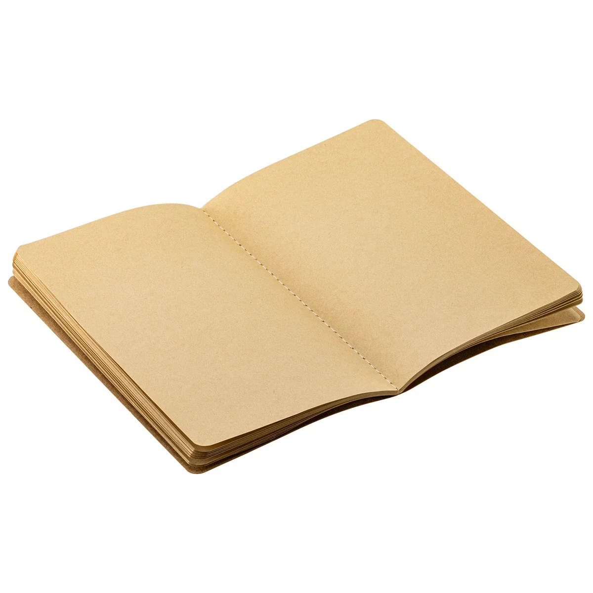 Evergreen Kraft Notebook opened to its blank kraft pages, angled view
