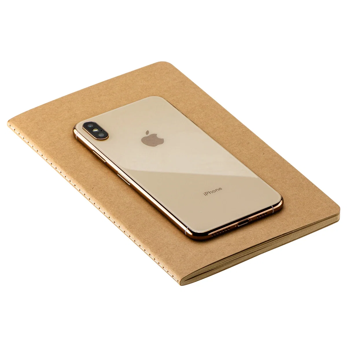 Evergreen Kraft Notebook shown next to a smartphone for size reference