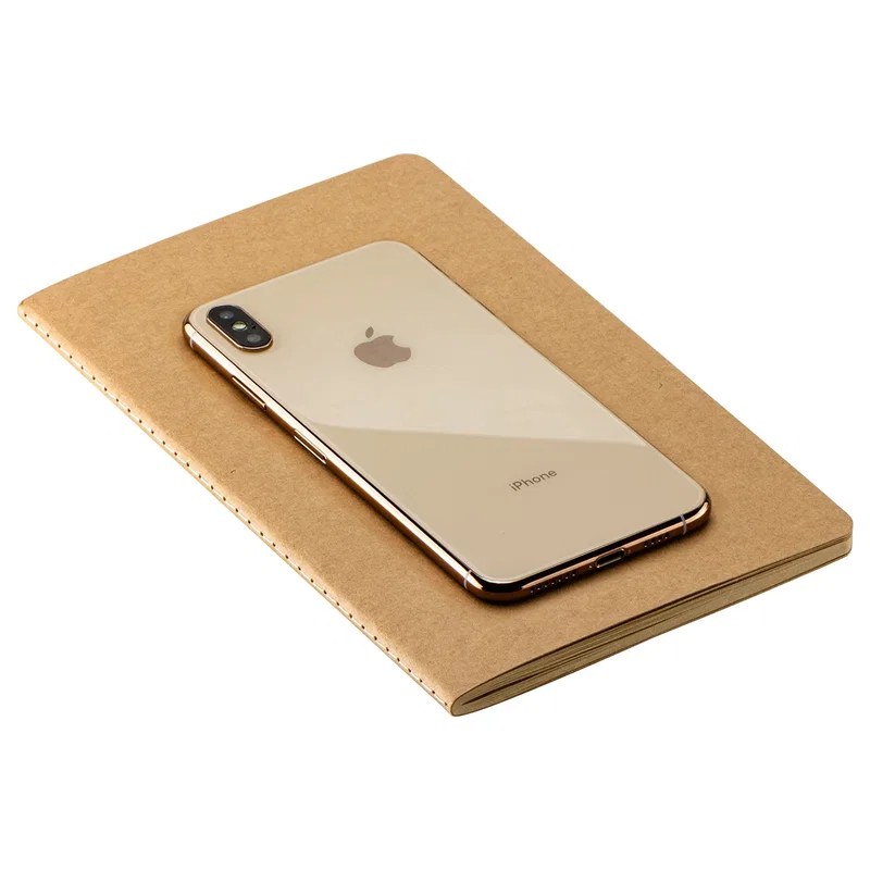 Evergreen Kraft Notebook shown next to a smartphone for size reference