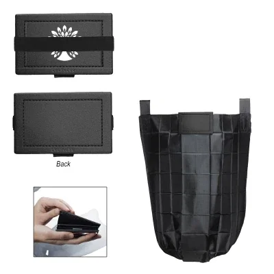 Black reusable shopping bag folded into its compact pouch