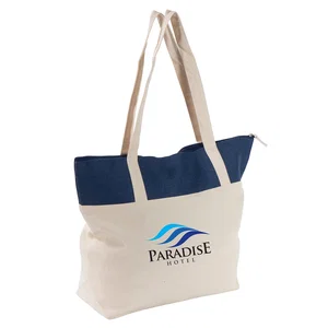 Color-Accent Striped Tote Bag, 16.5" x 13" x 4" Cotton Canvas, Embroidered