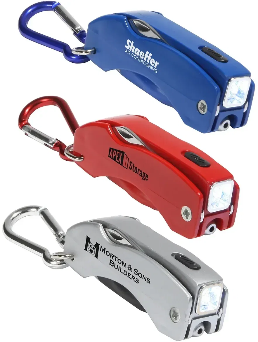 Everything Tool 5-in-1 carabiner key chain, custom branded multi-tool, front hero view