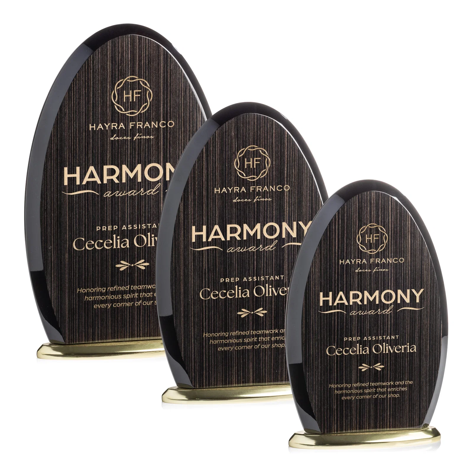 Custom Freestanding Slatewood Composite Arch Award on Aluminum Base for employee recognition