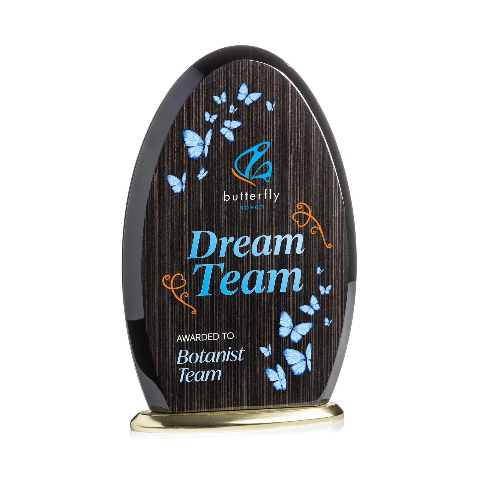 Custom Freestanding Slatewood Composite Arch Award on Aluminum Base for dealer and partner awards