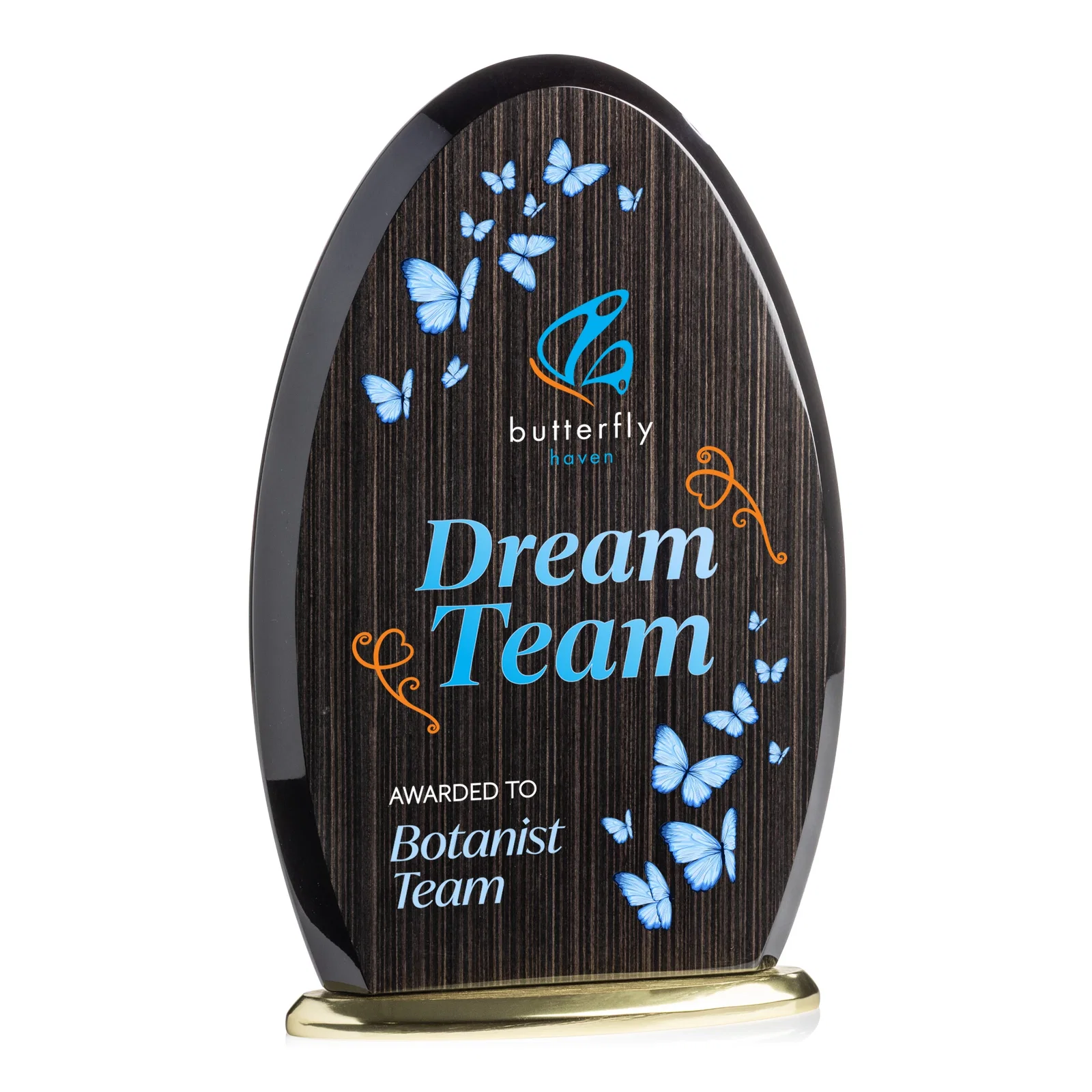 Custom Freestanding Slatewood Composite Arch Award on Aluminum Base for company anniversary events