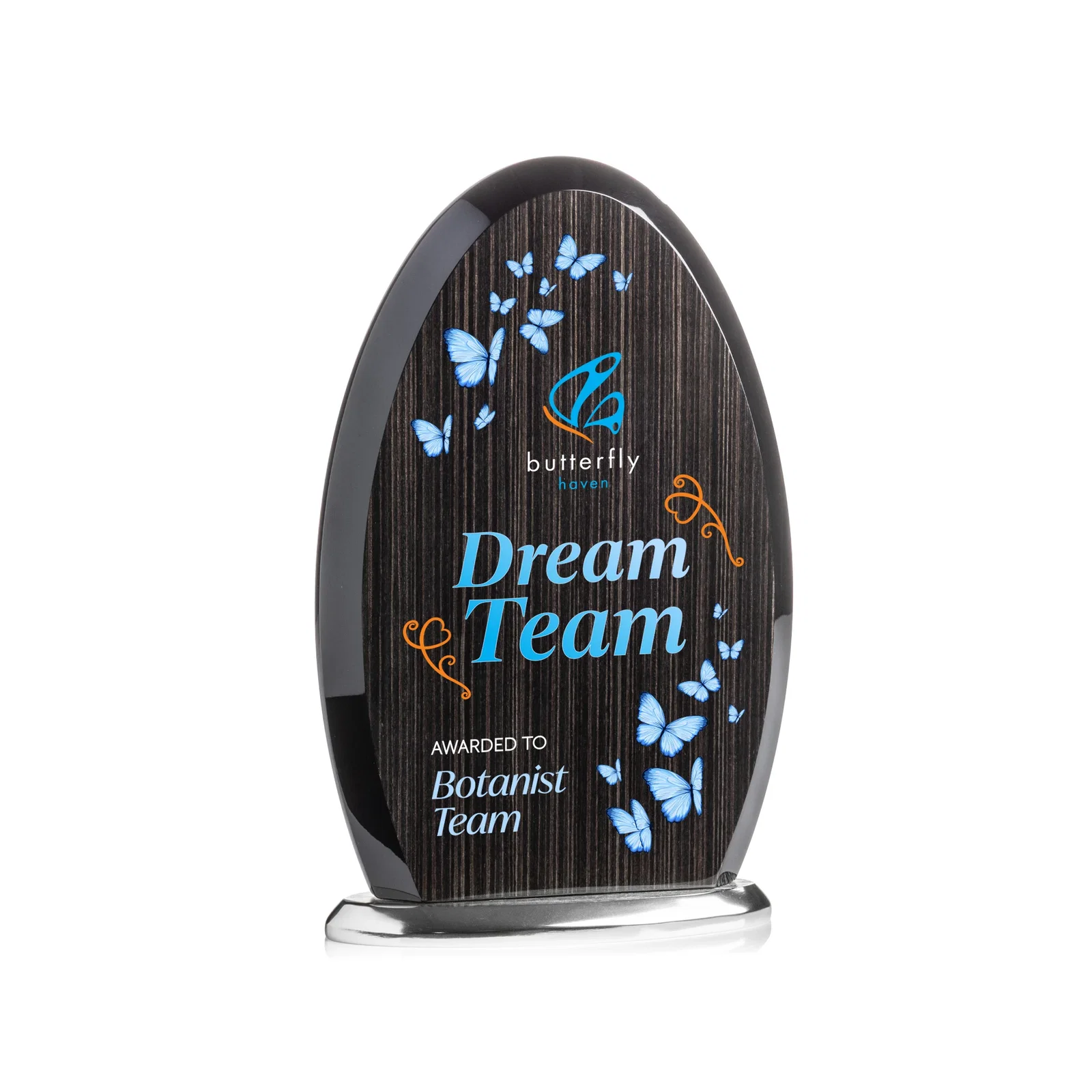 Personalized Freestanding Slatewood Composite Arch Award on Aluminum Base for corporate award ceremonies