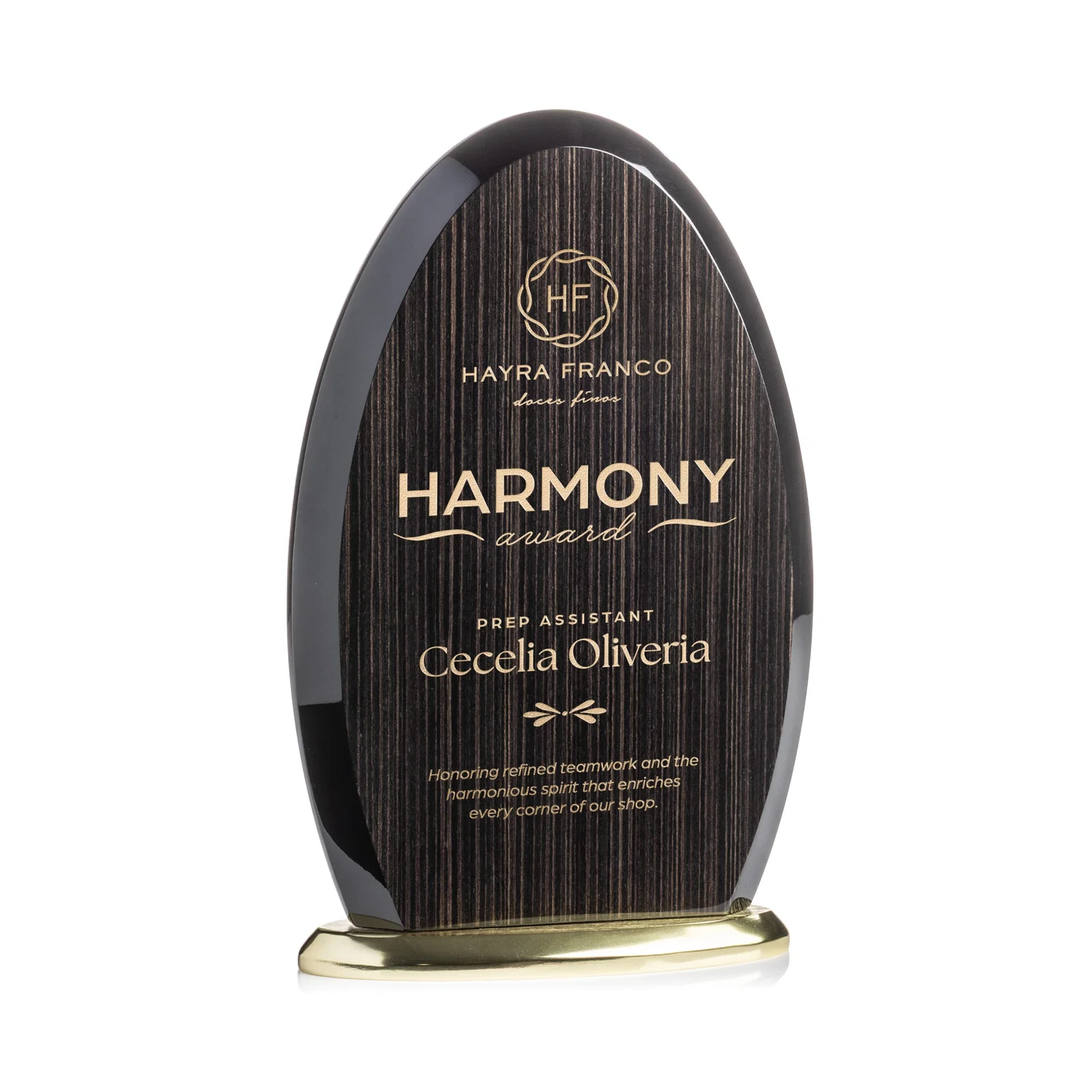 Custom Freestanding Slatewood Composite Arch Award on Aluminum Base for corporate award ceremonies