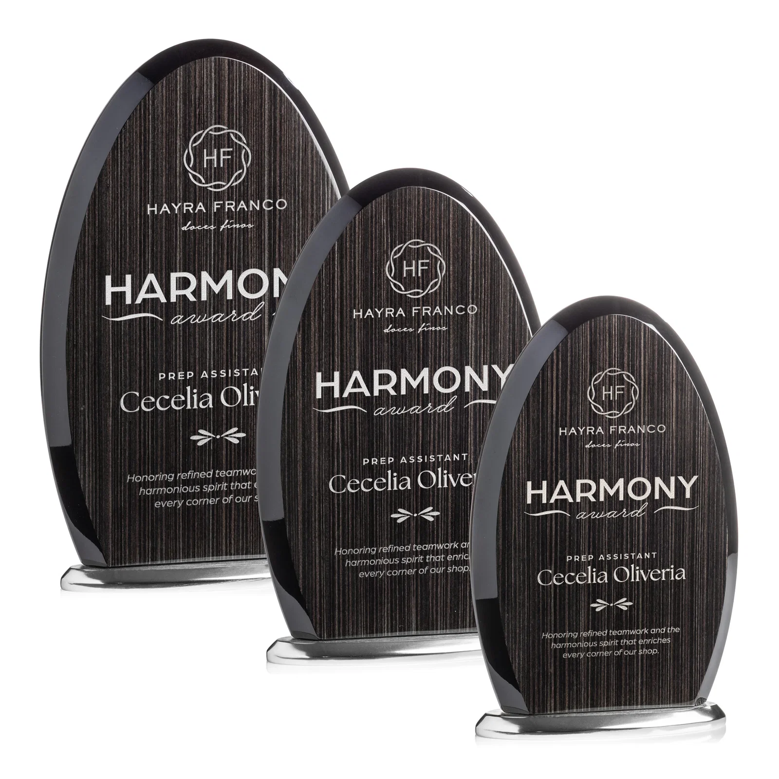 Custom Freestanding Slatewood Composite Arch Award on Aluminum Base for retirement presentations