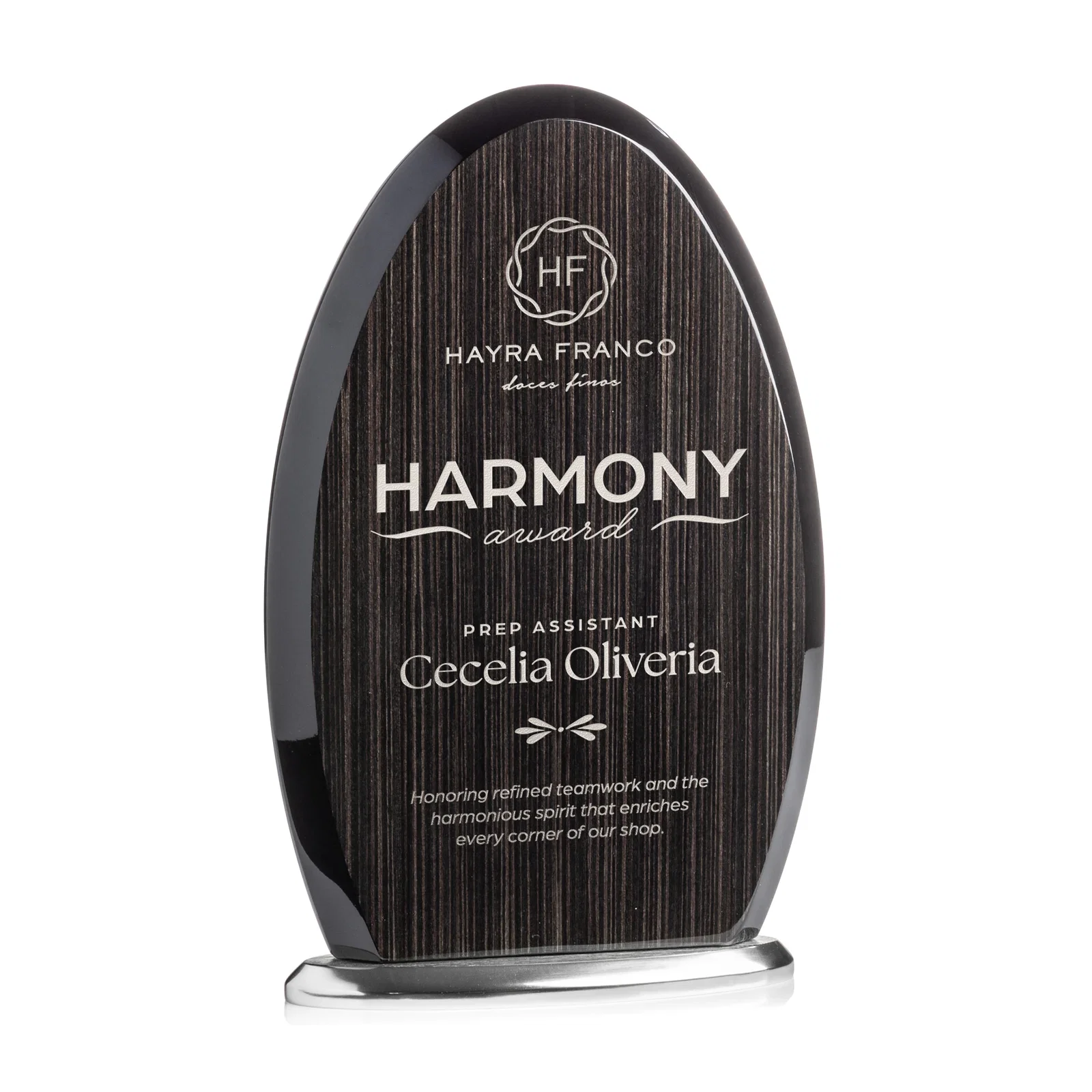 Custom Freestanding Slatewood Composite Arch Award on Aluminum Base for donor appreciation