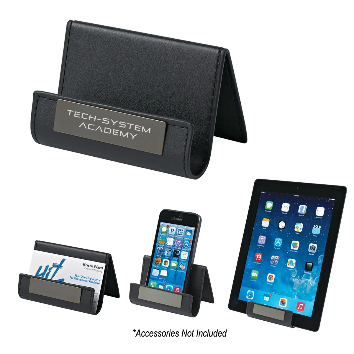 Branded holder paired with a small stack of cards