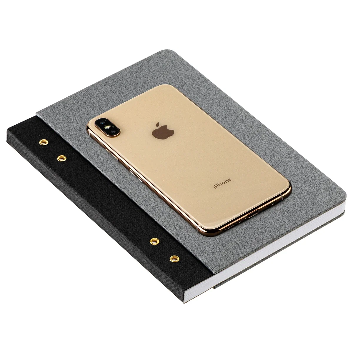Executive FSC® Journal in gray shown next to a smartphone for size reference