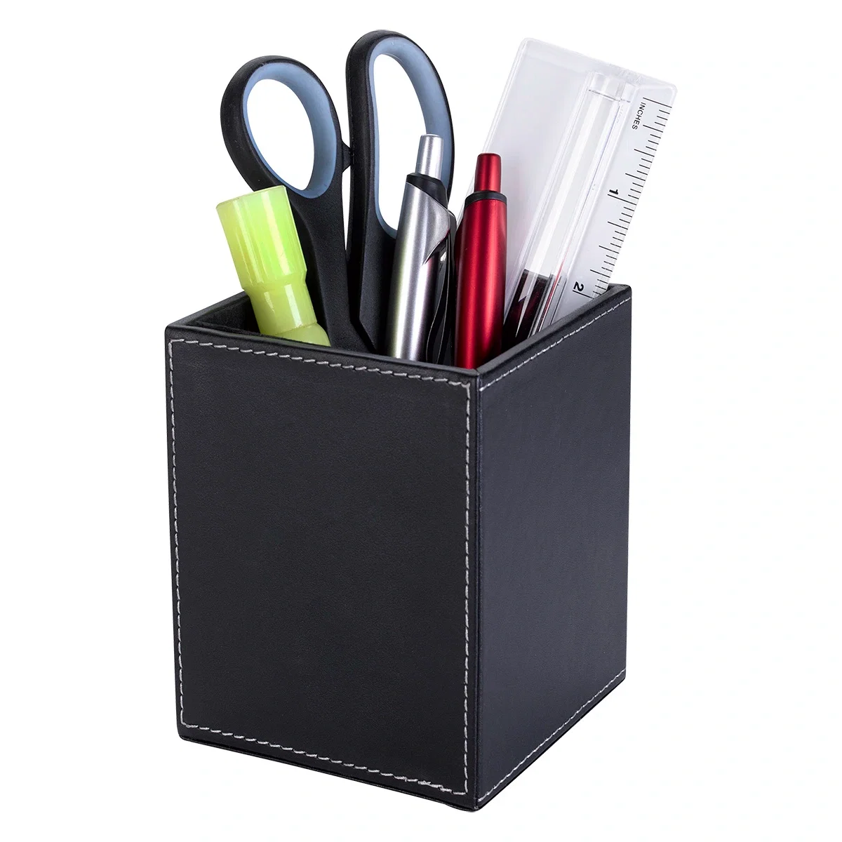 Edge-on view of the pen cup suited to workspace organizing