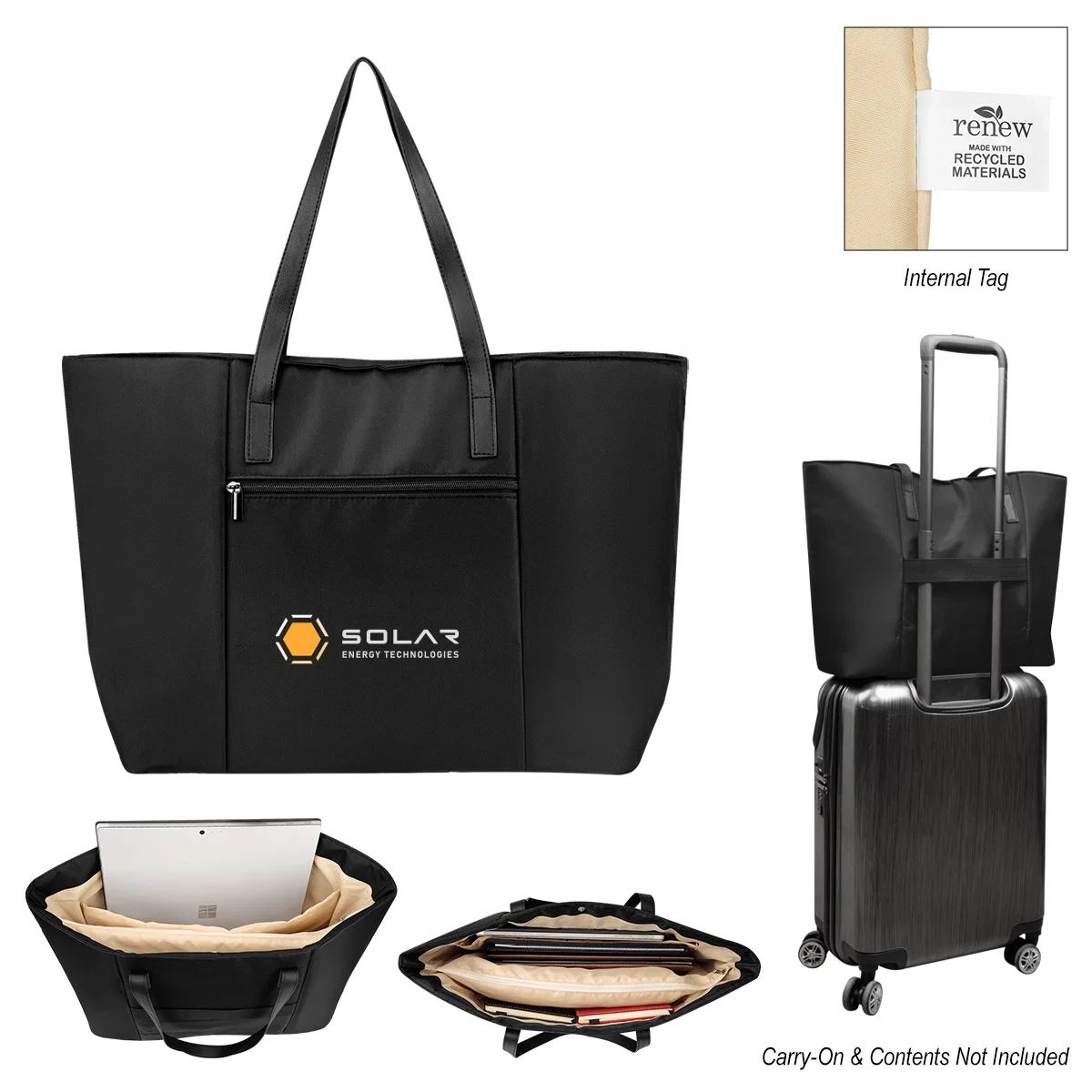 Executive tote bag standing upright with long shoulder straps