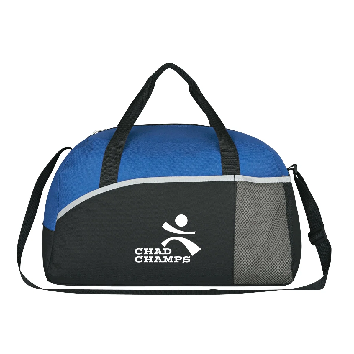 Royal blue accent panel running along the side of the bag