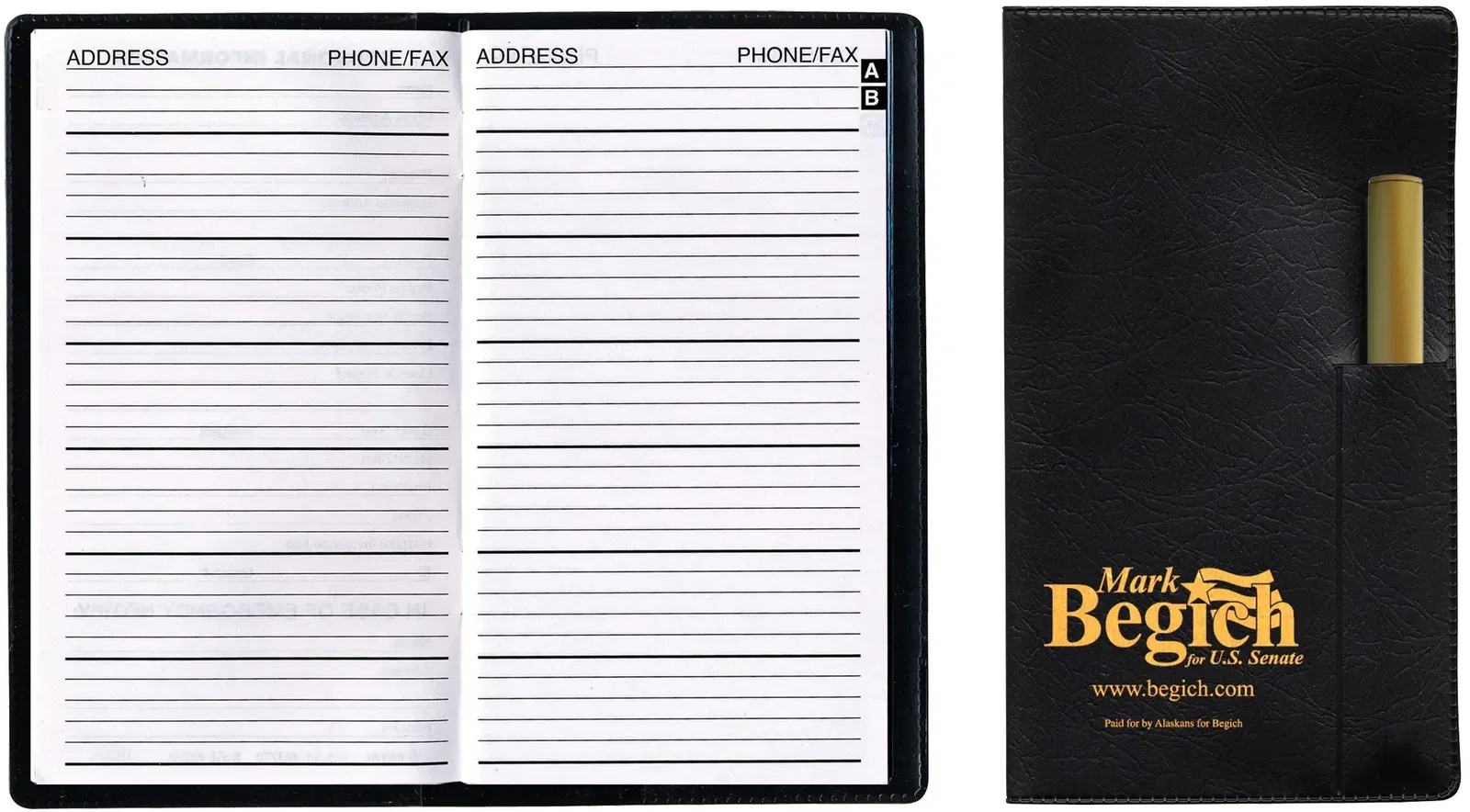 Branded Personalized Executive Vinyl Cover Address Book with Pen — view 2