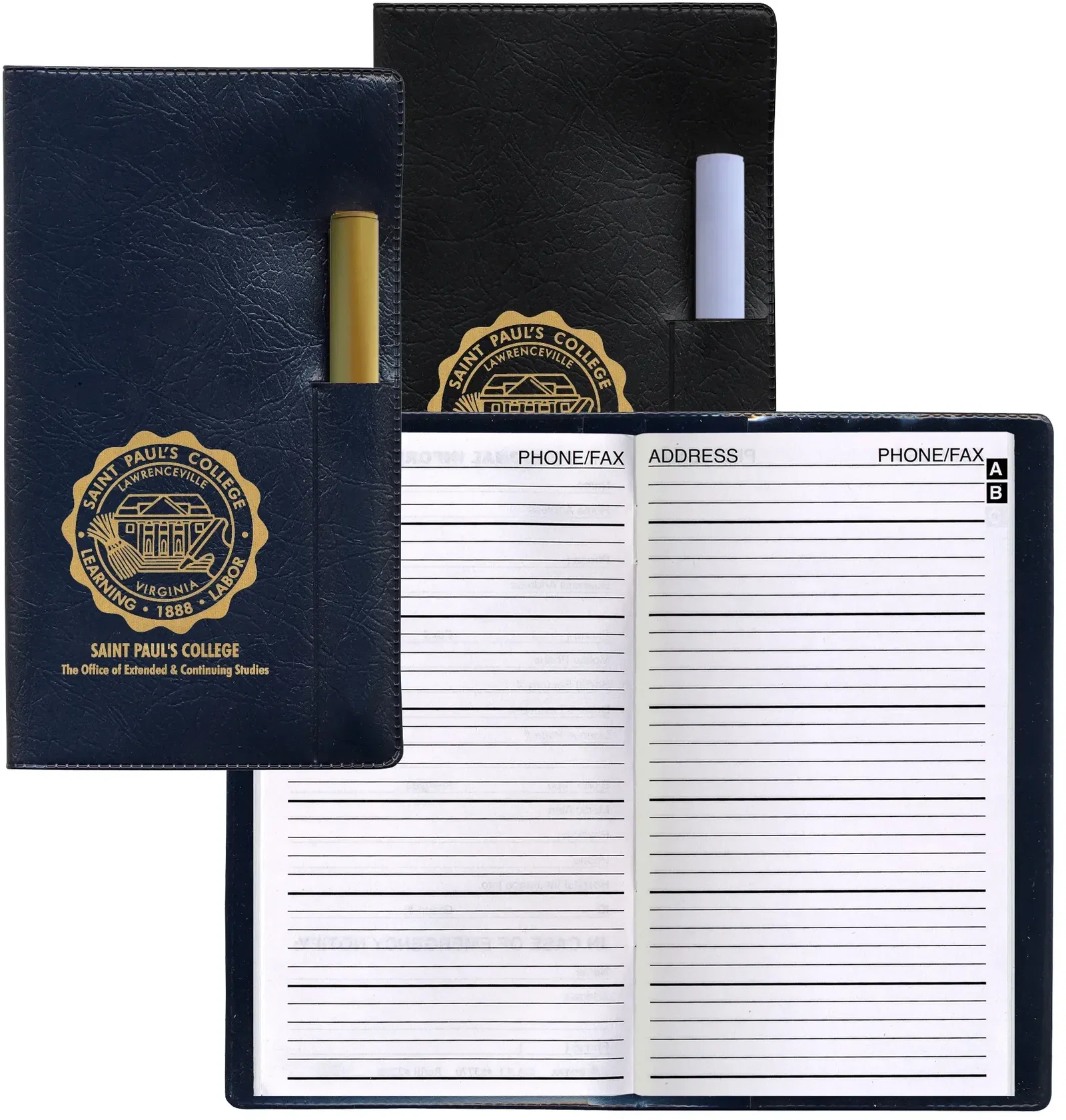 Branded Personalized Executive Vinyl Cover Address Book with Pen — view 3