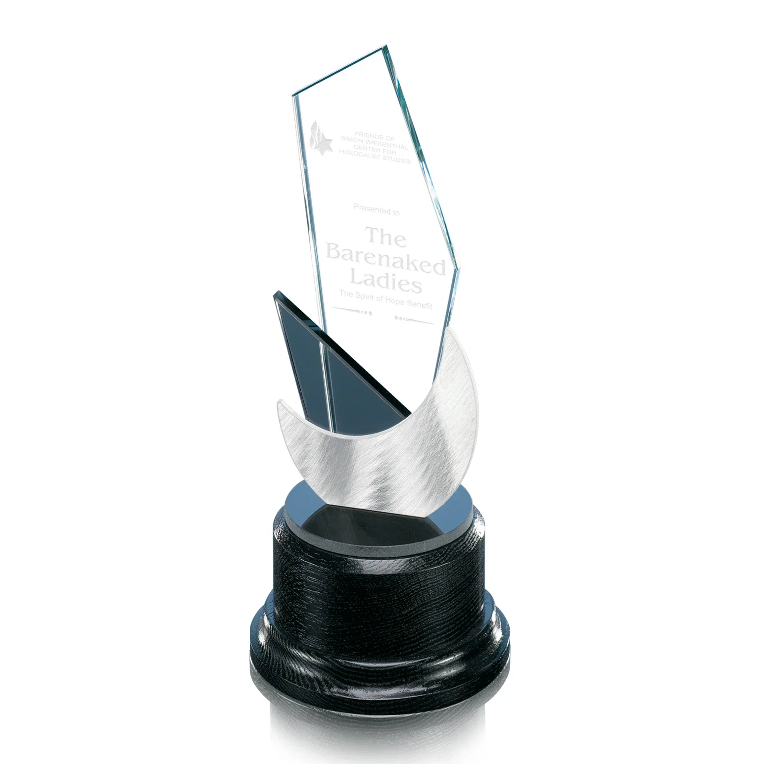 Custom Starfire Crystal Trophy With Grey Glass and Aluminum Accents, metal awards for employee recognition