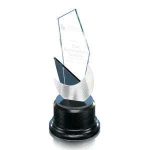 Starfire Crystal Trophy With Grey Glass and Aluminum Accents