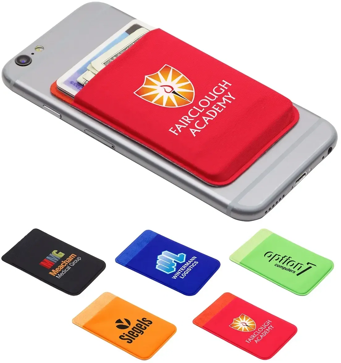 Expandable Lycra Phone Wallet, custom branded stick-on phone card holder, front view