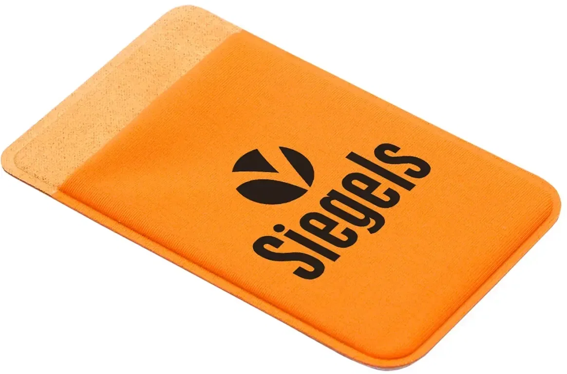 Custom Expandable Lycra phone wallet stretched to hold cards and cash