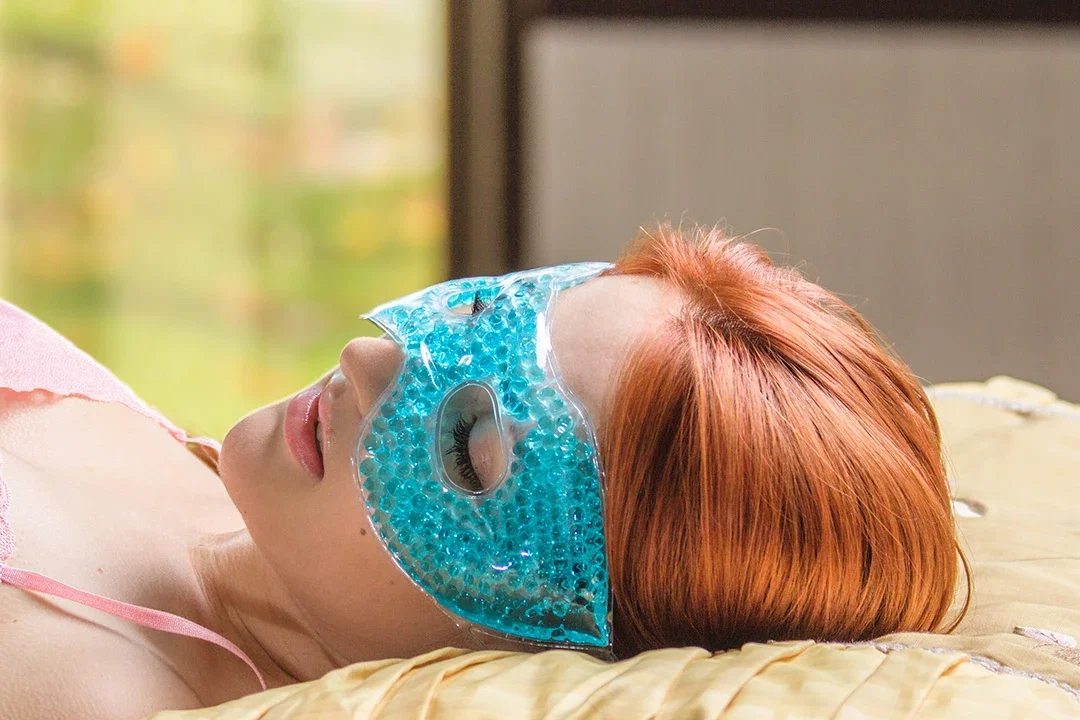 Eye Mask Hot/Cold Pack being worn