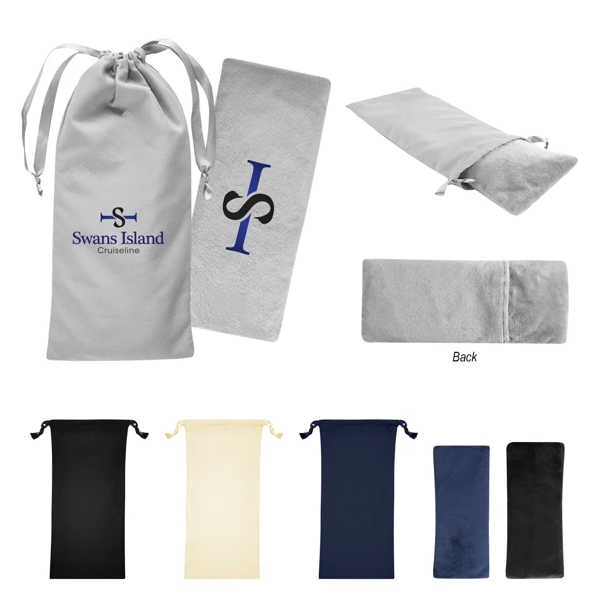 Drawstring pouch shown closed with the cord pulled tight