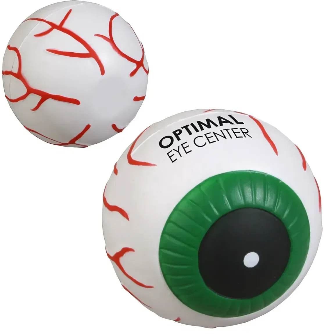 Eyeball-shaped stress reliever with custom logo, promotional branded squeeze toy for eye clinics
