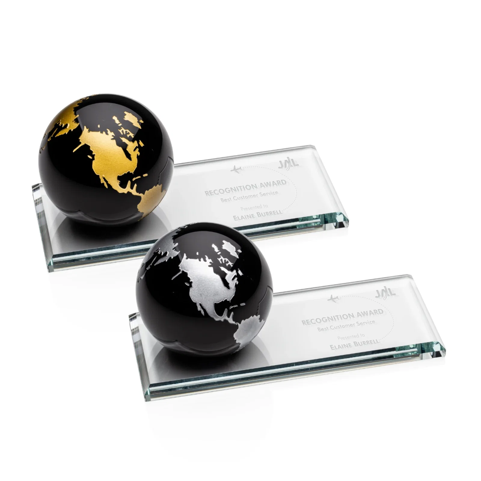 Custom Optical Crystal Globe Award With Mix-and-Match Colors, desk awards for sales achievement awards
